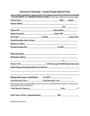 University of Maryland Faculty Practice Referral Form