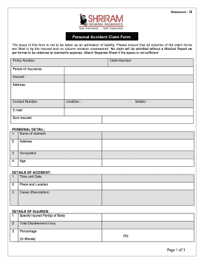 Personal Accident Claim Form