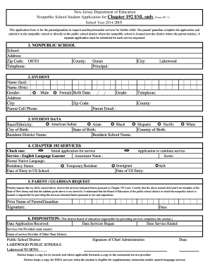 New Jersey Chapter 192 ESL Student Application