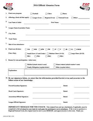 2016 Official Absentee Form