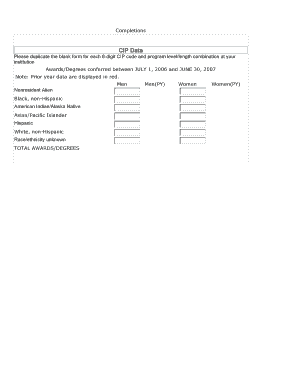 Completions Form for Degrees and Awards