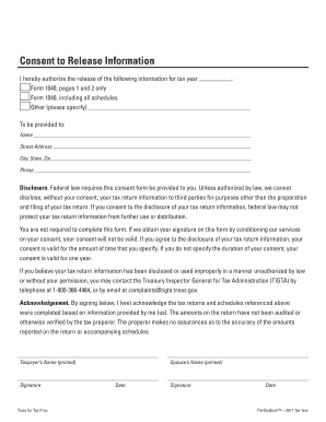 IRS Tax Return Information Release Consent Form