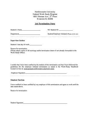 fillable online job termination form northwestern university fax job termination form