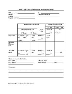 Carroll County Backflow Preventer Device Testing Report