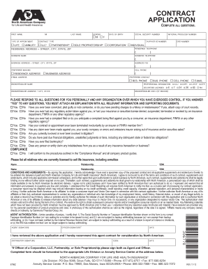 North American Life and Health Insurance Agent Contract Application