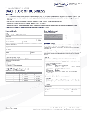 T1 Enrolment Form for Bachelor of Business