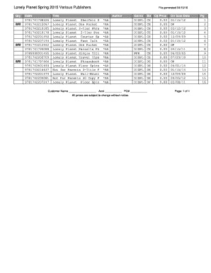 Lonely Planet Inventory List