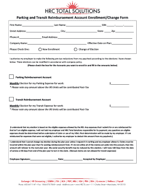 Parking and Transit Reimbursement Account Enrollment Form
