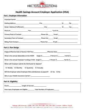 Health Savings Account Employer Application