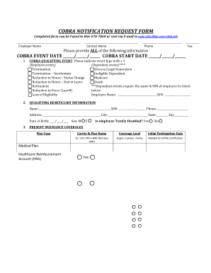 COBRA Notification Request Form