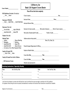 Basic Life Support Course Roster Form