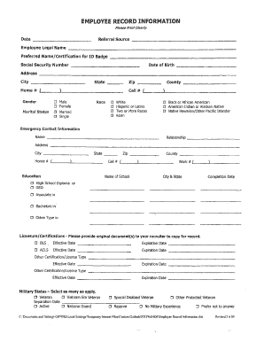 Employee Record Information Form