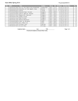 Spring 2014 Book Order Form