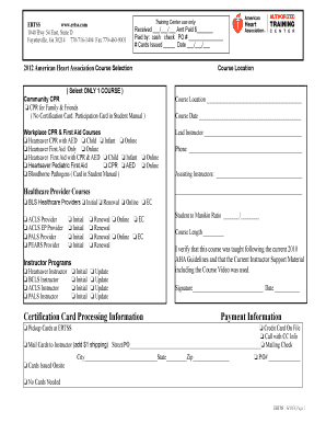 American Heart Association Course Registration Form