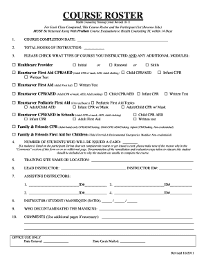Health Counseling Training Course Roster