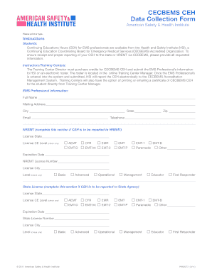 CECBEMS CEH Data Collection Form