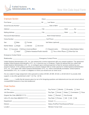 United Systems New Hire Data Input Form