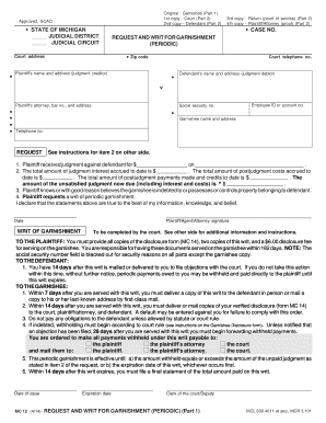 Michigan Periodic Garnishment Request and Writ