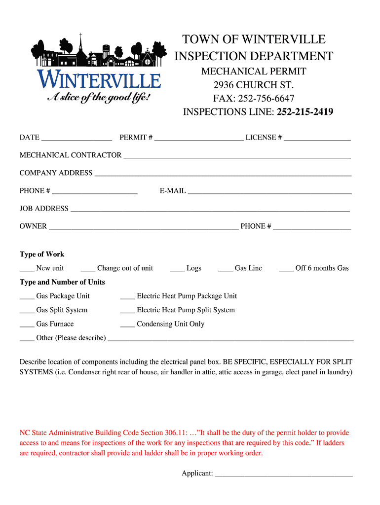 Fillable Online TOWN OF WINTERVILLE INSPECTION DEPARTMENT Fax Email