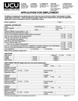 University Credit Union Application for Employment