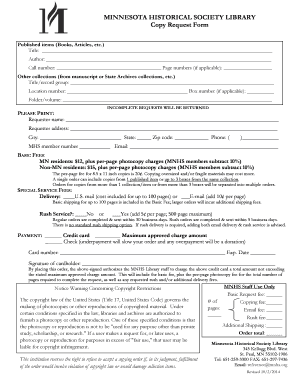 Minnesota Historical Society Library Copy Request Form