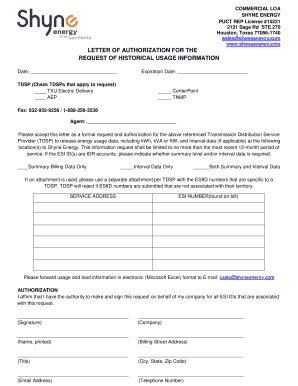 Letter of Authorization for Historical Usage Information