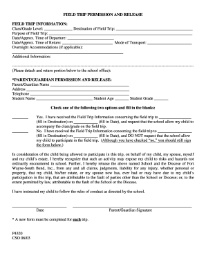 Field Trip Permission and Release Form