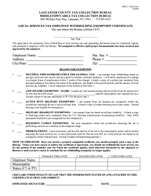 Local Services Tax Exemption Certificate