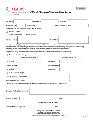 Official Change of Student Data Form