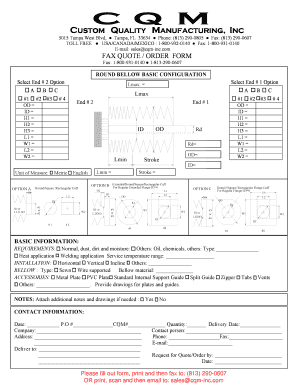CQM Fax Quote Order Form