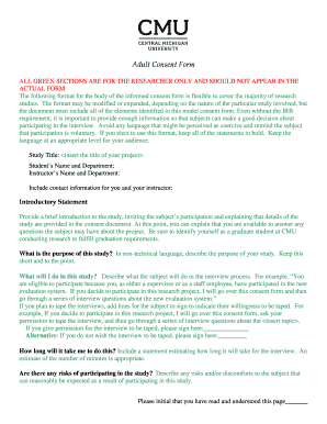 Adult Consent Form for Research Study