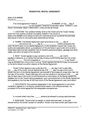 Alabama Residential Rental Agreement