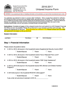 Untaxed Income Form for Financial Aid Verification