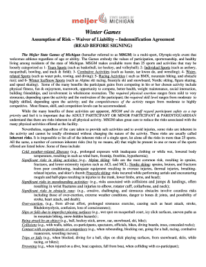 Michigan Winter Games Waiver and Indemnification Agreement