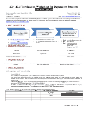 2014-2015 Verification Worksheet for Dependent Students