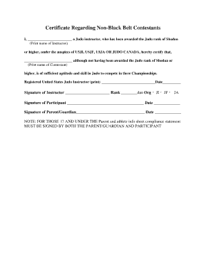 Certificate Regarding Non-Black Belt Contestants