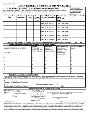Adult Enrollment Form/Income Application