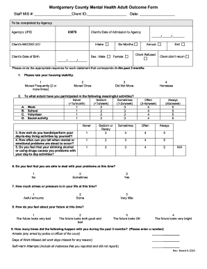 Montgomery County Mental Health Adult Outcome Form