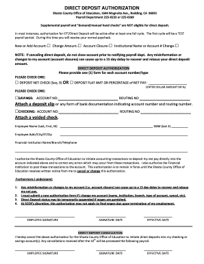 Shasta County Office of Education Direct Deposit Authorization Form