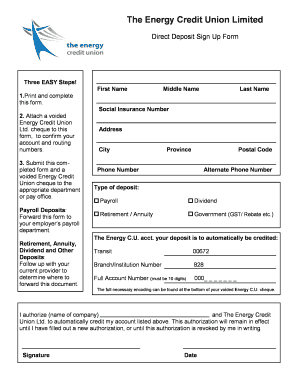 Direct Deposit Sign Up Form