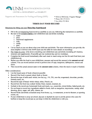 Three-Day Food Record Form