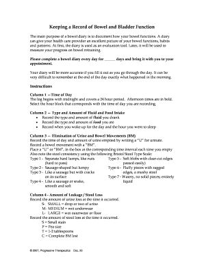 Bowel and Bladder Function Diary