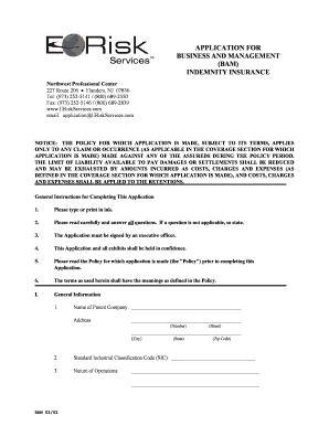 Business and Management Indemnity Insurance Application