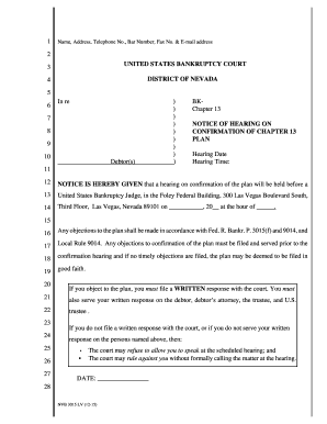 Chapter 13 Confirmation Hearing Notice