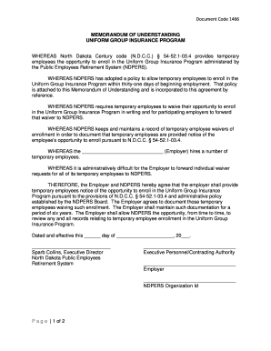 Memorandum of Understanding for Uniform Group Insurance Program