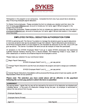 Sykes Employee Payroll Deduction Authorization Form