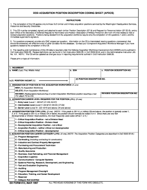 DOD Acquisition Position Description Coding Sheet