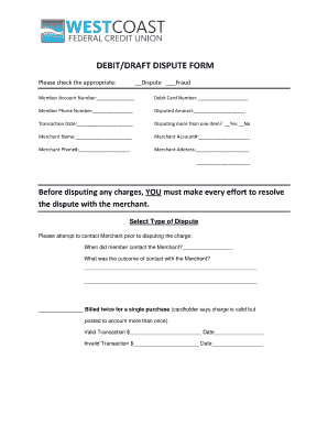 Debit Card Dispute Form