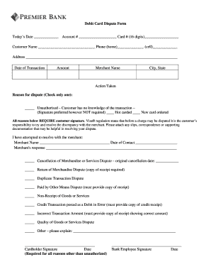 Debit Card Dispute Form