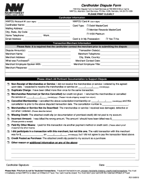 NWFCU Cardholder Dispute Form